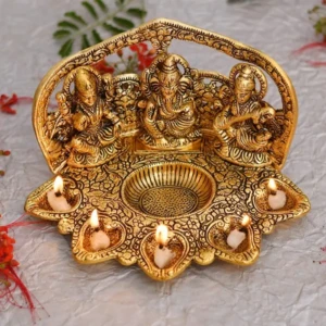 Laxmi Ganesh Saraswati Idol Diya Oil Lamp Deepak - Metal Lakshmi Ganesha Showpiece Statue 1