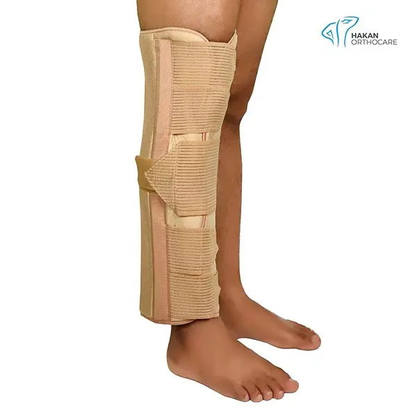 Long Knee Brace Straight Splint Post-Op Leg Immobilizer Sleeve Knee Pad Wrap Protector for Muscle & Ligament Support (Grey & Beige) (Small, 14.8-17.2 Inch)2