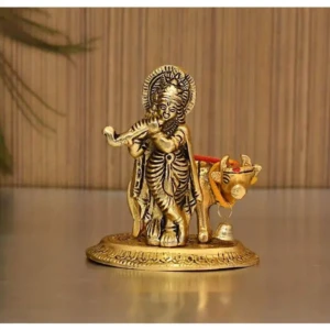 Lord Cow Krishna Idol Statue murti Krishan with Kamdhenu Hindu God Religious Showpiece (Set of 1) 1
