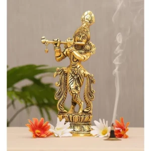 Lord Krishna Metal Statue, Krishna Murti Playing Flute for Temple Pooja, Decor Your Home 1