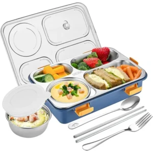 Lunch Box 4 Compartment Leak-Proof BPA Free Stainless Steel Blue 1