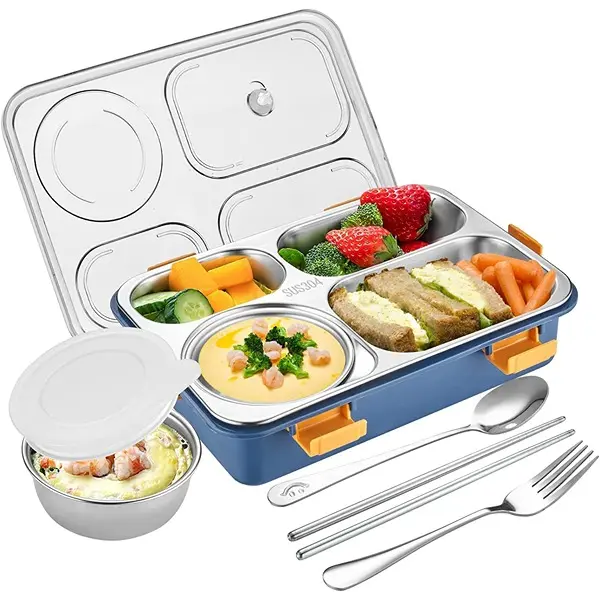 Lunch Box 4 Compartment Leak-Proof BPA Free Stainless Steel Blue 1