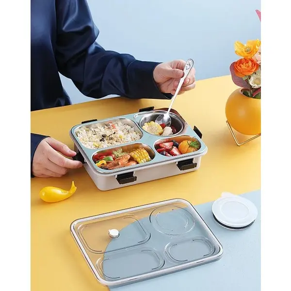 Lunch Box 4 Compartment Leak-Proof BPA Free Stainless Steel Blue 2