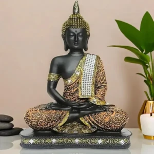 Meditating Sitting Buddha Statue showpiece Idol Home Decor Items for Living Room and Gifts (1, Orange Black) 1