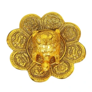 Metal Feng Shui Tortoise On Plate Showpiece - Gold Tortoise for Good Luck Money 1 StoreEla.com