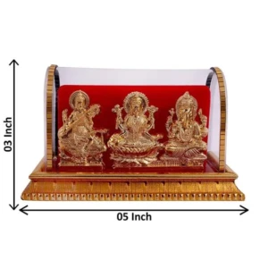 Metal Lord Ganesh and Maa Lakshmi, Sarswati Idol 12 cm Golden, 1 Piece