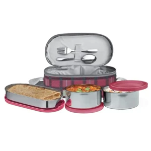 Milton Corporate Lunch Stainless Steel Containers Set of 3, Maroon1