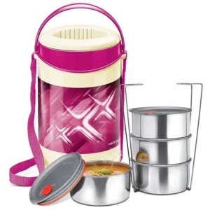 MILTON Plastic Econa Deluxe 4 Container Pink Lunch Box Leak Lock lid, Pink1