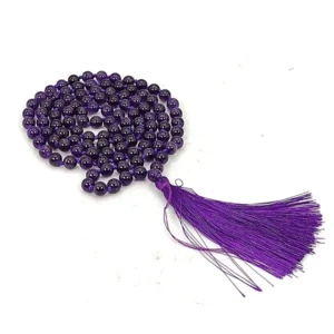 Natural Amethyst Necklace Japamala 108 Beads for Reiki, Chakra, Crystal Healing, Meditation