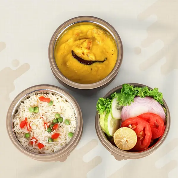 Oliveware Falcon Lunch Box Set of 3 Microwave Safe Containers Stainless Steel lunch Tiffin (Lite Brown) 2