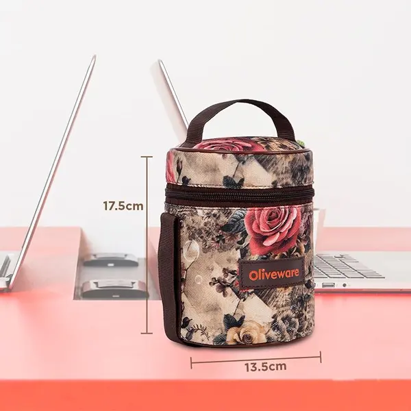 Oliveware Falcon Lunch Box Set of 3 Microwave Safe Containers Stainless Steel lunch Tiffin (Lite Brown) 3