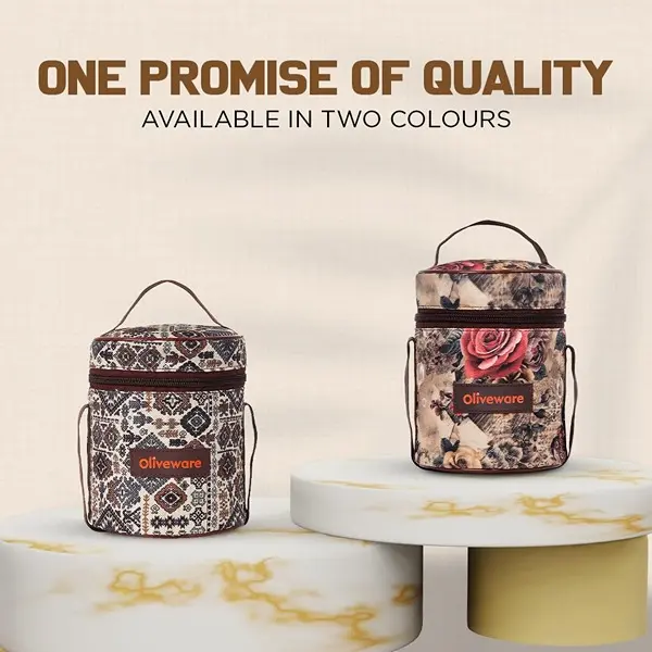 Oliveware Falcon Lunch Box Set of 3 Microwave Safe Containers Stainless Steel lunch Tiffin (Lite Brown) 8