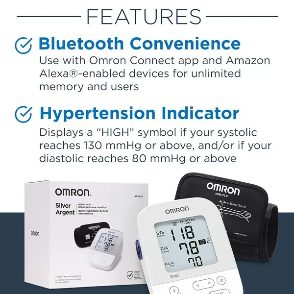 Omron Silver Blood Pressure Monitor, Upper Arm Cuff, Digital Bluetooth Blood Pressure Machine, Storesup To 80 Readings 2