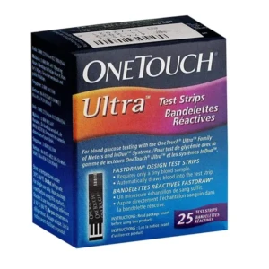 OneTouch Ultra Test Strips Pack of 25 Test Strips Blood Testing For OneTouch Ultra 2 Glucometer