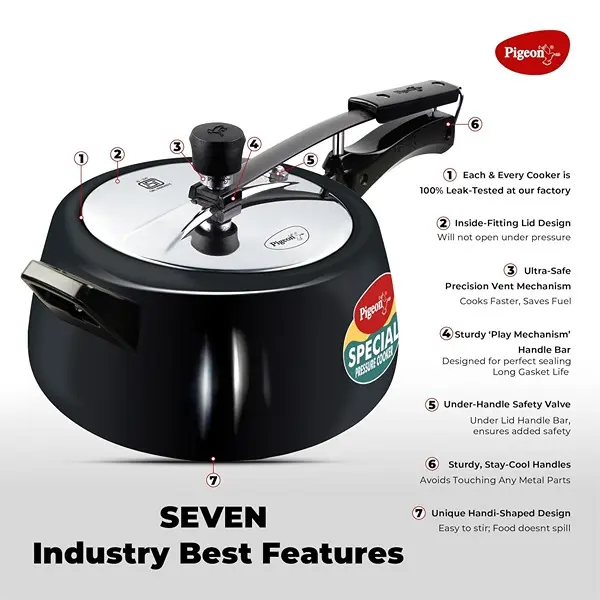 Pigeon 5 Litre Special Plus Hard Anodised Inner Lid Induction Base Pressure Cooker (Black) 3