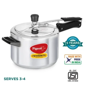 Pigeon Favourite Aluminium Pressure Cooker with Inner Lid, 5 Litres, Silver