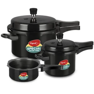 Pigeon Hard Anodised Aluminium Pressure Cooker Combo - 2 L, 3 L and 5 L Induction Base Outer Lid Cooker (Black) 1