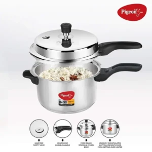 Pigeon Inox Stainless Steel 5 Litre Induction Base Pressure Cooker, Outer Lid, Silver