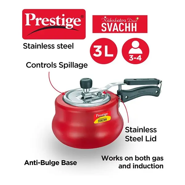 Prestige Svachh, 3 L, Nakshatra Duo Red Handi, with deep lid for Spillage Control2