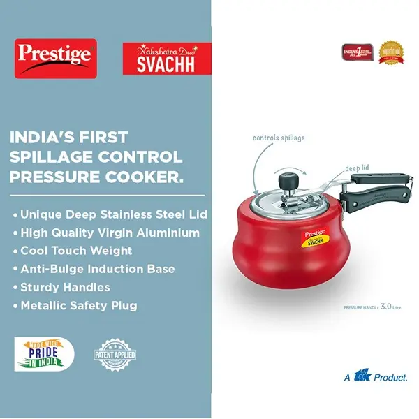 Prestige Svachh, 3 L, Nakshatra Duo Red Handi, with deep lid for Spillage Control3