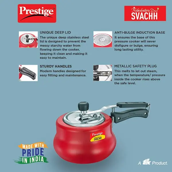 Prestige Svachh, 3 L, Nakshatra Duo Red Handi, with deep lid for Spillage Control4