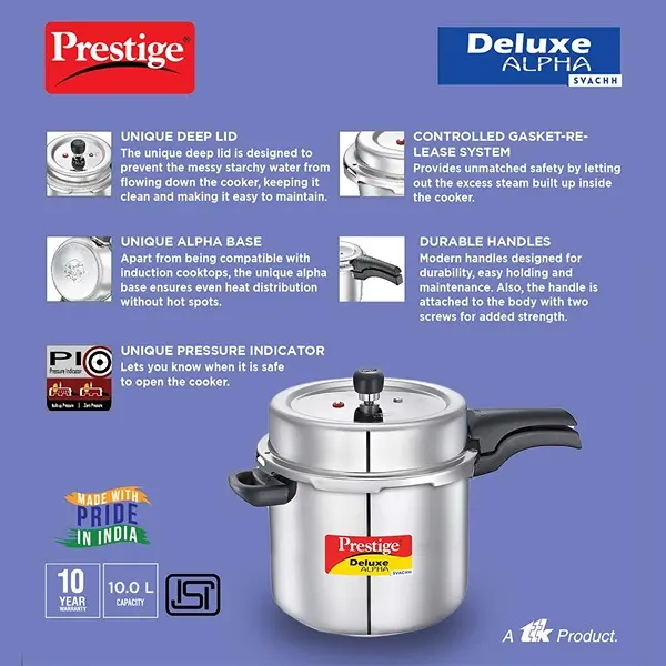 Prestige Svachh Deluxe Alpha 10 Litre Stainless Steel Pressure Cooker4