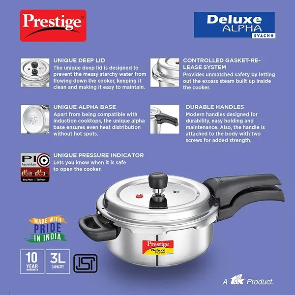 Prestige Svachh Deluxe Alpha 3.0 Litre Stainless Steel Pressure Cooker4