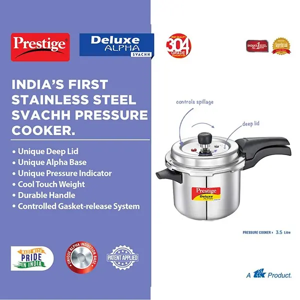 Prestige Svachh Deluxe Alpha 3.5 Litre Stainless Steel Pressure Cooker3