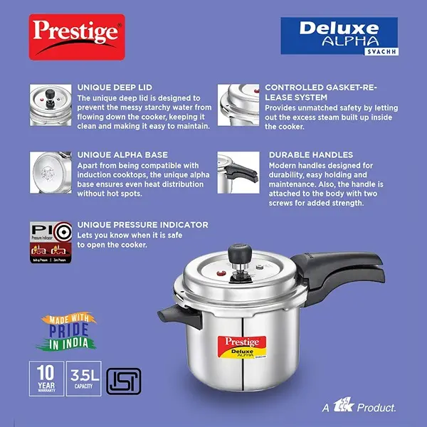 Prestige Svachh Deluxe Alpha 3.5 Litre Stainless Steel Pressure Cooker4