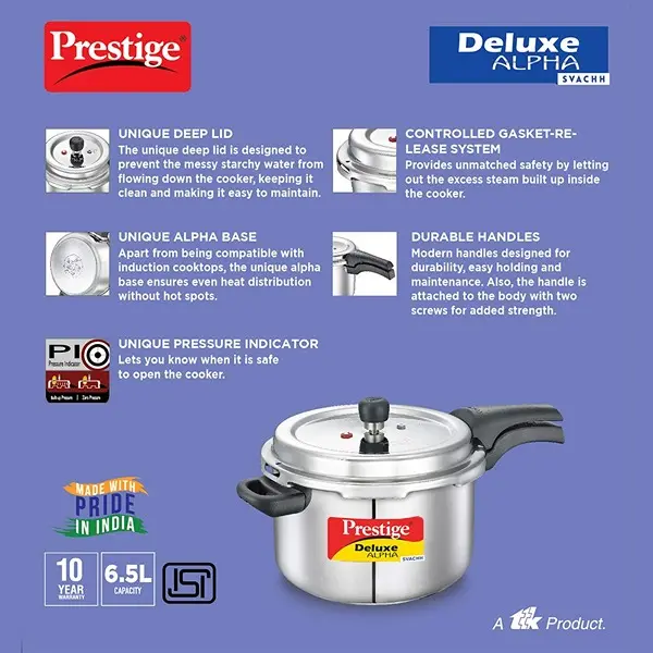 Prestige Svachh Deluxe Alpha 6.5 Litre Stainless Steel Pressure Cooker4