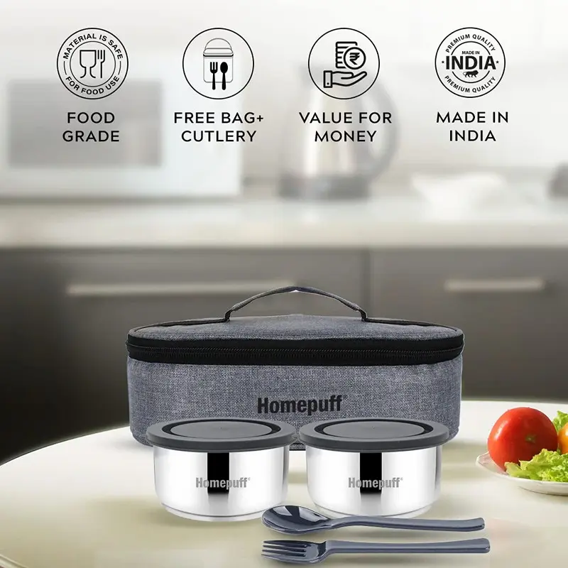 Set of 2 Stainless Steel Insulated Lunch Box for School and Office, Spill Proof Tiffin for Men & Women6