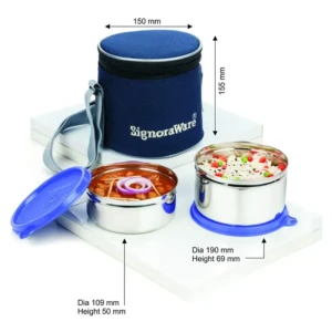 Signoraware Executive Stainless Steel Lunch Box Set, Set of 2, Blue