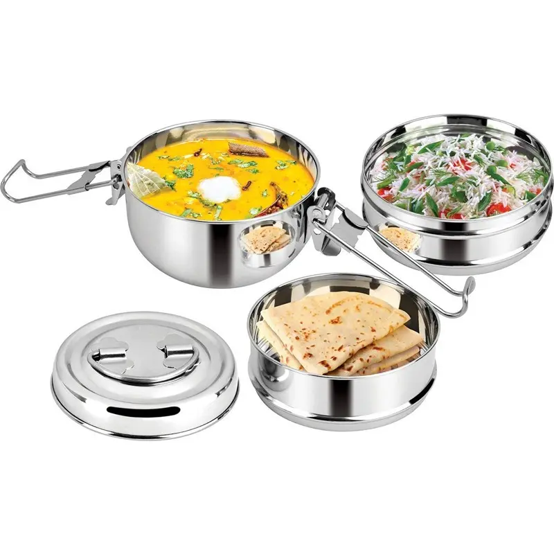 Stainless Steel Food Grade Lunch Box Traditional Tiffin Boxes for School Office (3 Tier)2