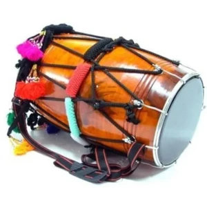 Standard Size Punjabi Bhangra Dhol with dhol sticks And Free Padded Carry Bag Natural Wood 1