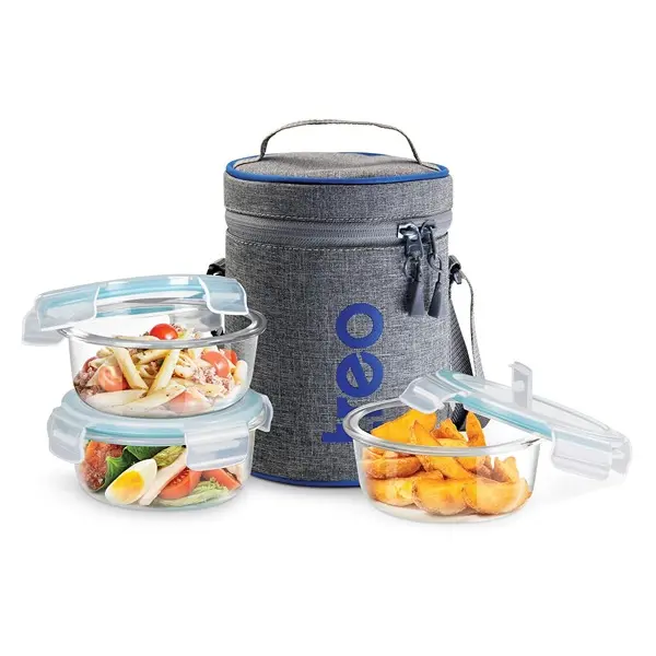 Treo by Milton Borosilicate Glass Lunch Box Set of 3, Clear, 400 ml Each 1