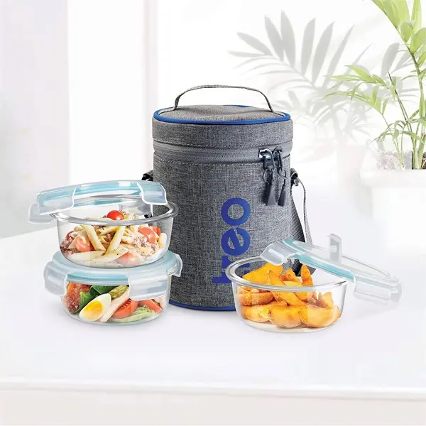 Treo by Milton Borosilicate Glass Lunch Box Set of 3, Clear, 400 ml Each 2
