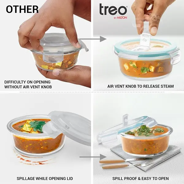 Treo by Milton Borosilicate Glass Lunch Box Set of 3, Clear, 400 ml Each 3