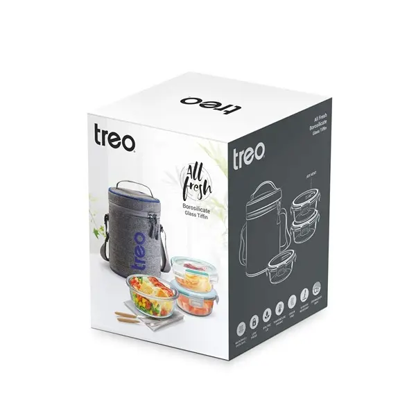 Treo by Milton Borosilicate Glass Lunch Box Set of 3, Clear, 400 ml Each 7