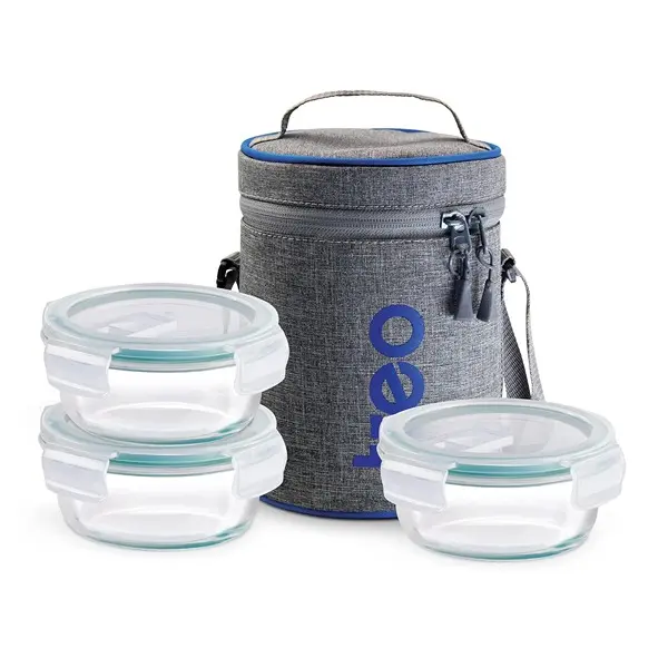 Treo by Milton Borosilicate Glass Lunch Box Set of 3, Clear, 400 ml Each 8