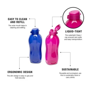 Tupperware Aquasafe Eco Plastic Bottle, 2L, Set of 2, Purple, color may vary