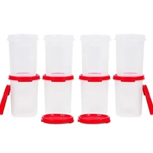 Tupperware MM Round 2 containers – 440 ml capacity – set of 8 pc – red seal