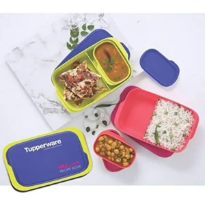 Tupperware Plastic Lunch Box, 10-inch, Multicolour (Set of 2) - 500 ml Medium Size Tiffin Box1