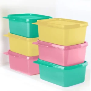Tupperware. Plastic Square Refrigerator Container Keep Tab 500Ml 6Pc, Pink, Green, Yellow1