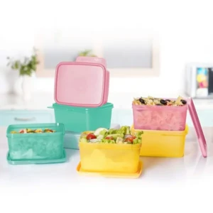Tupperware. Plastic Square Refrigerator Container Keep Tab 500Ml 6Pc, Pink, Green, Yellow
