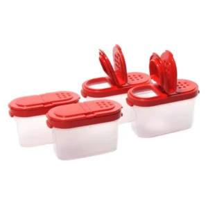 Tupperware Small Spice Shaker (4)pc Set Sheer with Red Seals1