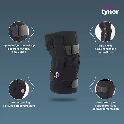 Tynor Knee Wrap Hinged (Neo), Black, Large, 1 pc3