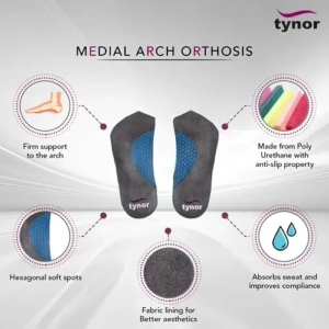Tynor Medial Arch Orthosis, Grey, Medium, 2pcs 1pair