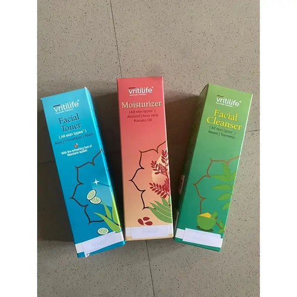 Vritilife Skin Care Set of 3, Facial Cleanser, Toner, Moisturiser, 300ml 1