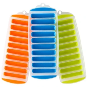 Water Bottle Long Stick Ice Cube Trays with Easy Push Pop Out Narrow Ice Stick Cubes Assorted Color Silicone Bottom Ice Stick Tray Pack of 31