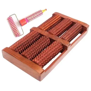 Wooden Foot Acupressure Massager Roller Manual 6 Pointed Wheel Brown with T Shape Roller Massager for Face1